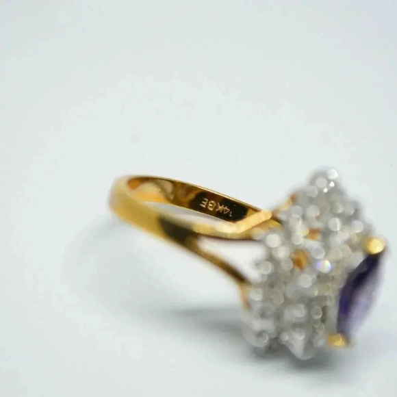 Purple Clear Glass Rhinestone Cocktail 14kt HGE - Picture 6 of 6